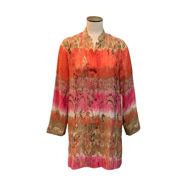 VTG Laura Ashley Sheer Silk Tunic Blouse Shacket Sz M Buttons Sequins 195B - Picture 2 of 9